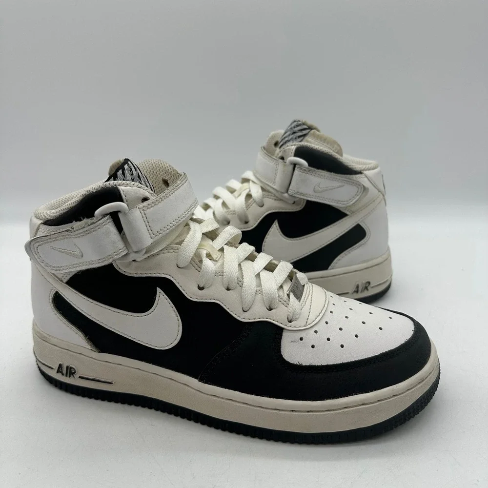 Nike 314195-028 Youth Size 6Y Womens 7.5 Black/White Air Force 1 Mid GS Sneakers